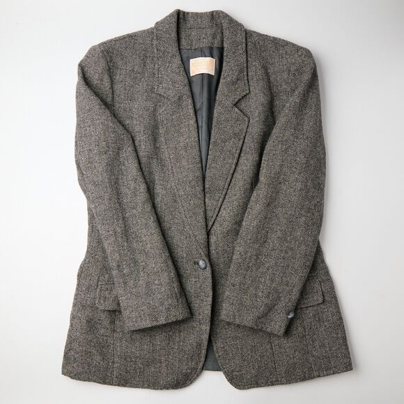 Vtg Pendleton Blazer Jacket Womens 10 Black White Chevron Wool Notch Lapel *hole - Picture 5 of 11